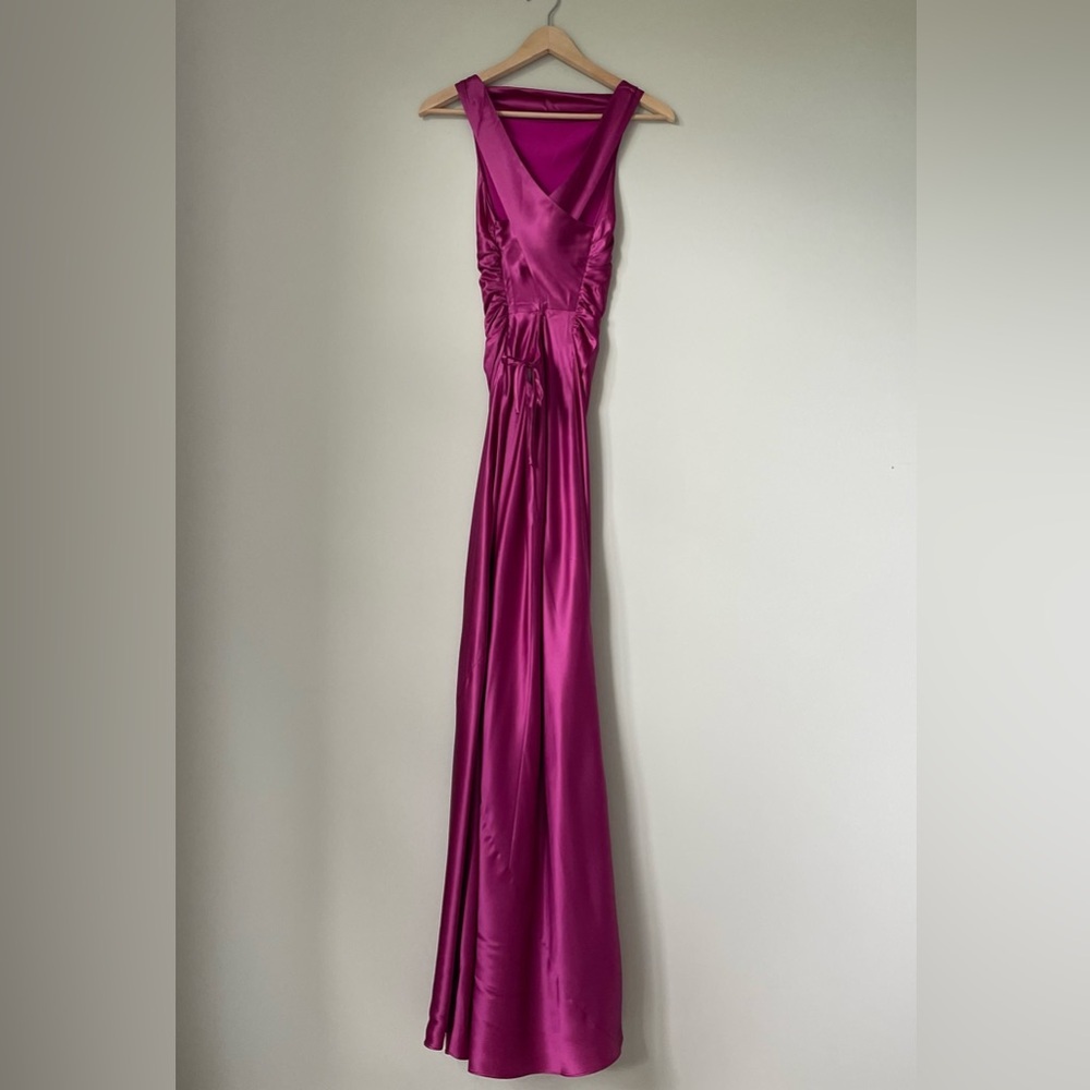 NEW Reformation Anaiis Long Silk Dress Hibiscus Tea Dark Pink Magenta | US 2 UK6 - Picture 11 of 16